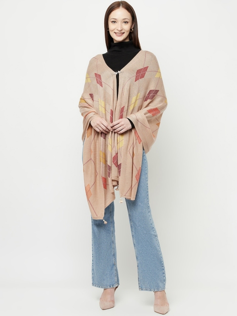 

Knitstudio Women Beige Woven-Design Tribal Casual Shawl