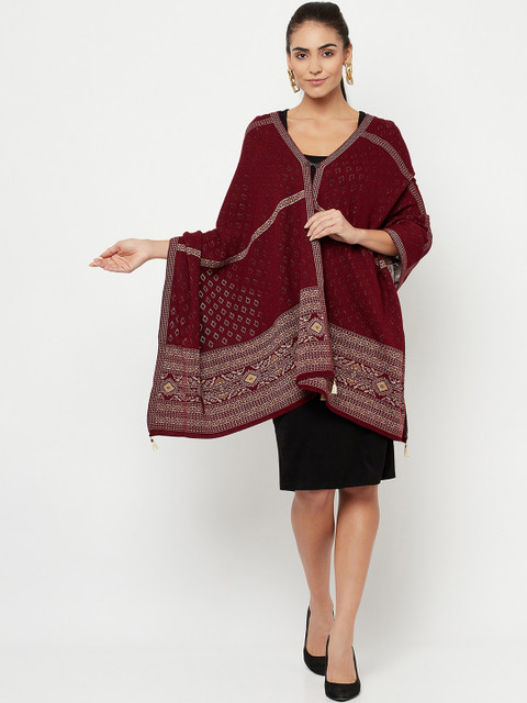 

Knitstudio Women Maroon & Grey Woven Design Shawl