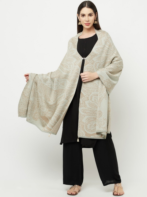 

Knitstudio Women Mint Green Paisley Woven Design Woolen Shawl