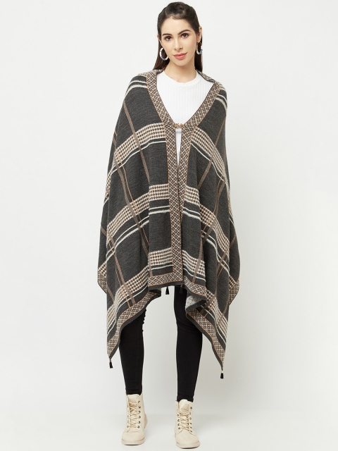 

Knitstudio Women Grey Checked Woven Design Shawl