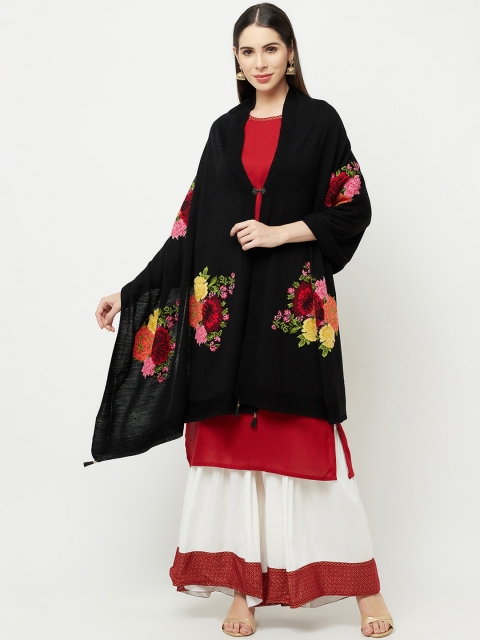 

Knitstudio Women Black Floral Woven Design Shawl