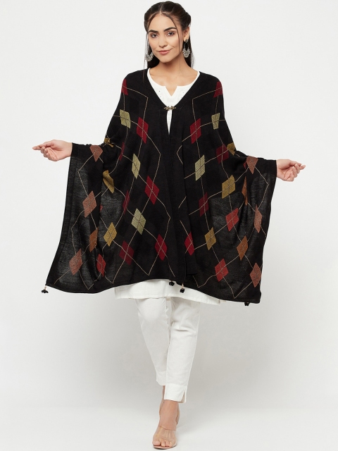 

Knitstudio Women Black & Red Woven Design Tribal Casual Shawl