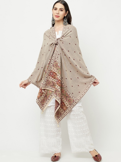 

Knitstudio Women Beige & Brown Woven-Design Shawl
