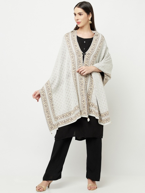 

Knitstudio Women White Tribal Printed Shawl