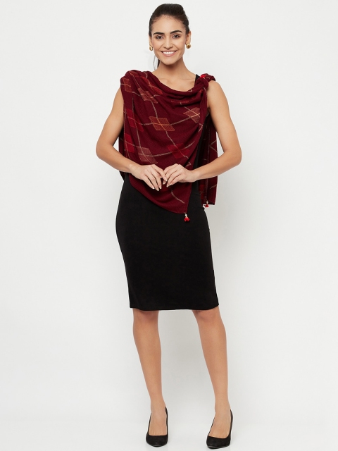 

Knitstudio Women Maroon Woven-Design Tribal Casual Shawl