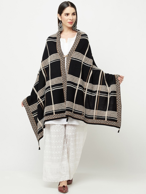 

Knitstudio Women Black Checked Woven Design Shawl