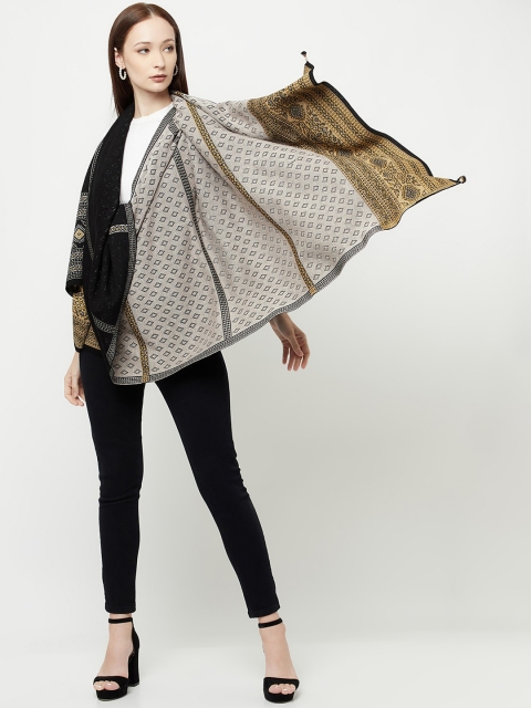 

Knitstudio Women Black & Beige Woven-Design Shawl