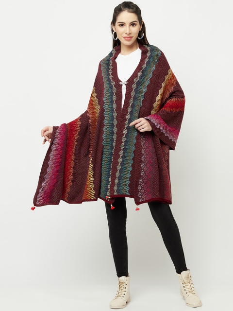 

Knitstudio Women Maroon Red & Green Chevron Woven Design Woolen Shawl