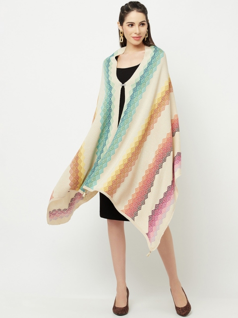 

Knitstudio Women Beige & Green Chevron Printed Woven Shawl