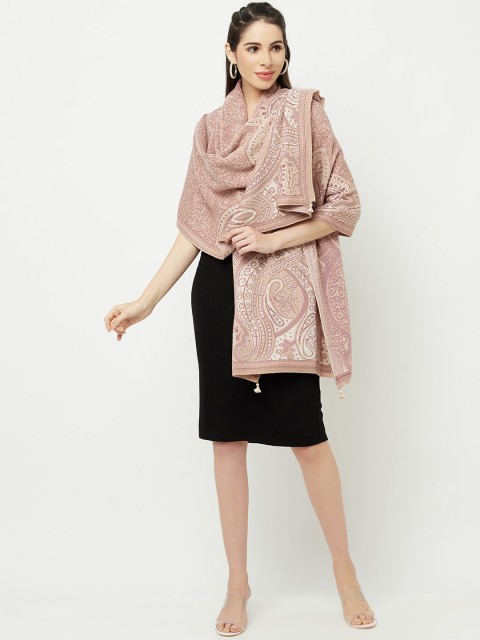 

Knitstudio Women Pink & White Woven-Design Shawl