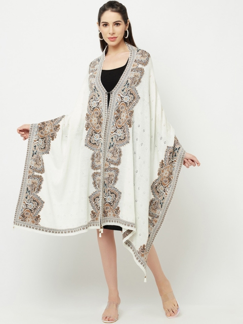 

Knitstudio Women Off White Woven-Design Tribal Casual Shawl