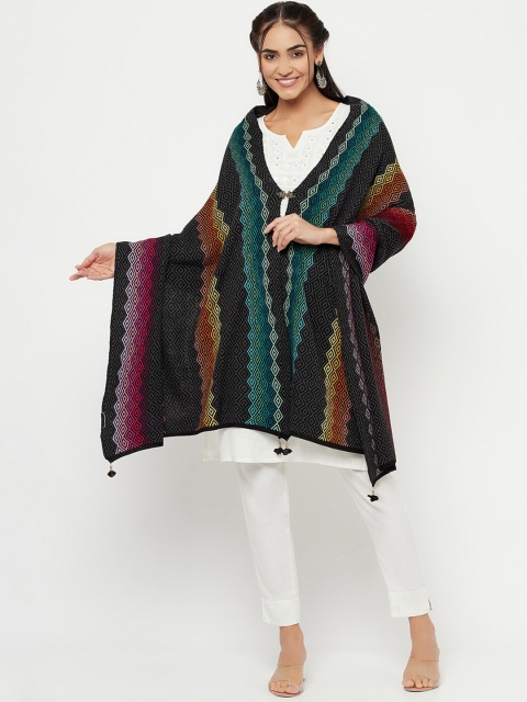 

Knitstudio Women Black & Green Chevron Printed Shawl