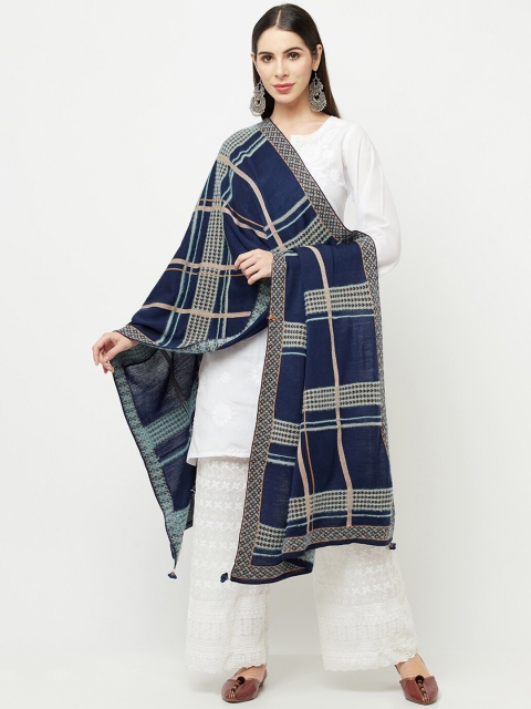 

Knitstudio Women Navy Blue & Beige Woven-Design Shawl