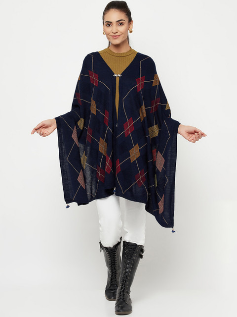

Knitstudio Women Navy Blue Woven Design Shawl