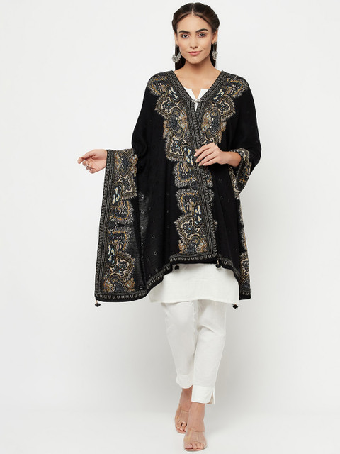 

Knitstudio Women Black Woven Design Woolen Shawl