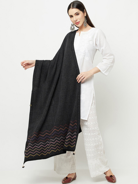 

Knitstudio Women Black Printed Woven Design Shawl