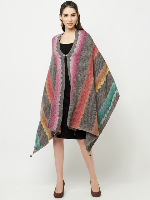 

Knitstudio Women Black & Pink Woven Design Wool Shawl