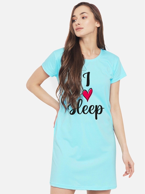 

FFLIRTYGO Turquoise Blue Printed Nightdress