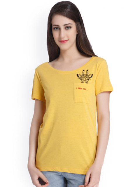 

ONLY Women Yellow Solid Round Neck T-shirt