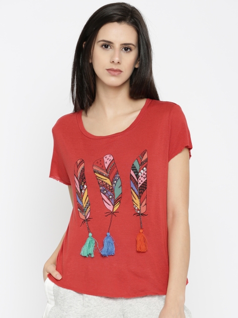 

ONLY Women Red Printed Boxy Top