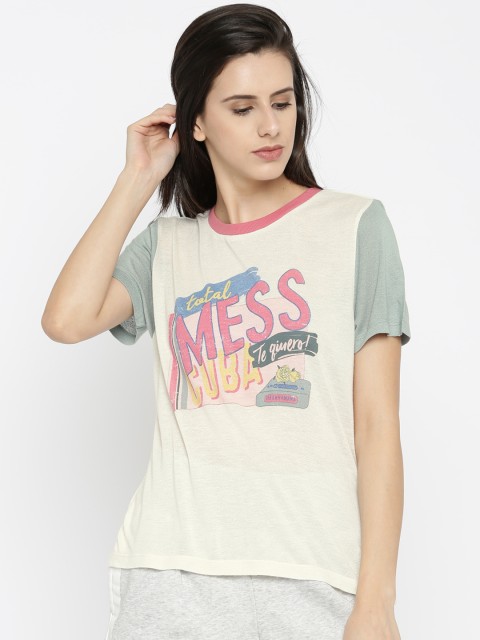 

ONLY Women Off-White Printed Round Neck T-Shirt