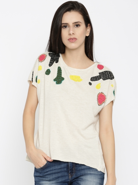

ONLY Women Off-White Embellished Boxy Top