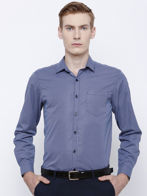

Mark Taylor Men Navy & White Slim Fit Checked Formal Shirt, Navy blue