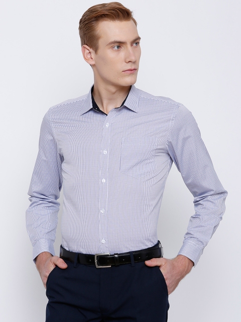 

Mark Taylor Men White & Blue Slim Fit Checked Formal Shirt