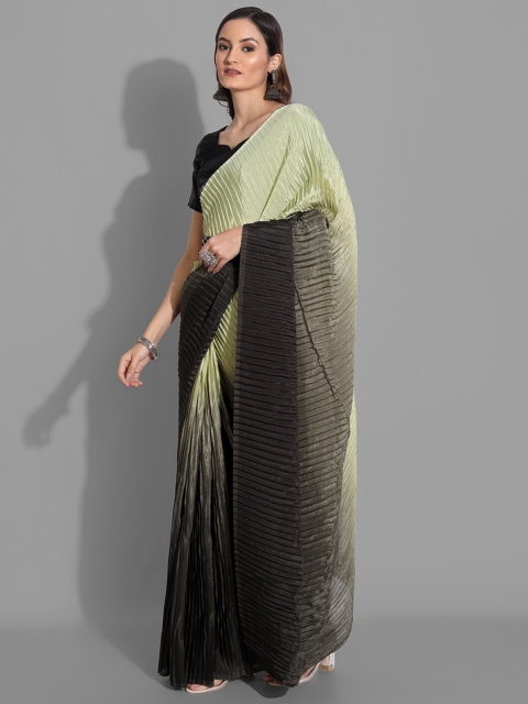 

Mitera Black & Green Colourblocked Silk Blend Tussar Saree