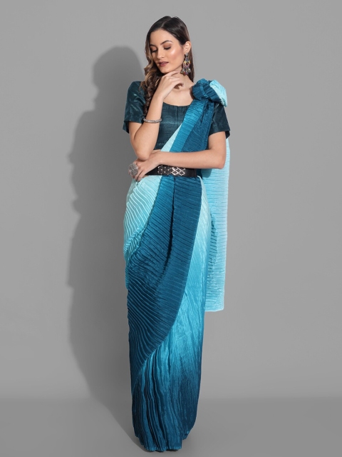 

Mitera Women Blue Striped Silk Blend Tussar Saree