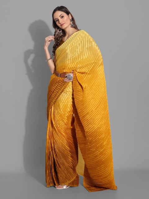 

Mitera Mustard Yellow & Orange Ombre Silk Blend Tussar Saree