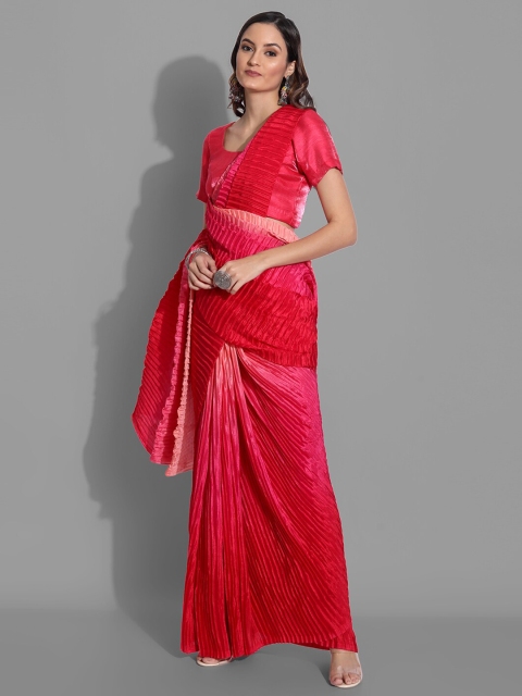 

Mitera Red & Pink Silk Blend Tussar Saree