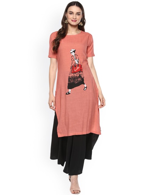 

La Firangi Women Peach-Coloured Printed Straight Kurta