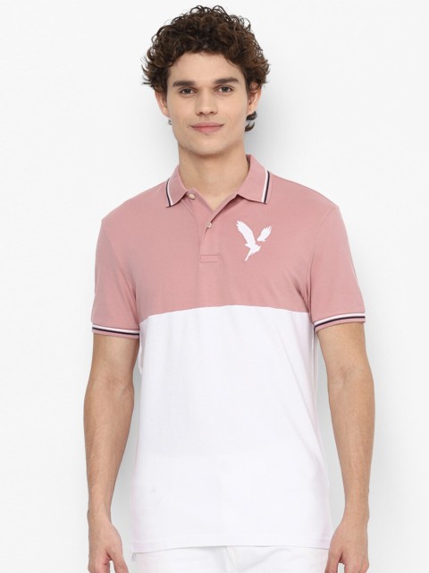 

AMERICAN EAGLE OUTFITTERS Men Pink & White Colourblocked Polo Collar T-shirt