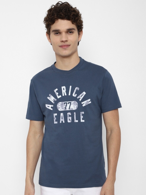 

AMERICAN EAGLE OUTFITTERS Men Blue Typography Printed Applique T-shirt
