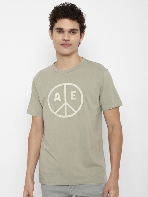 

AMERICAN EAGLE OUTFITTERS Men Sage Green Typography Printed Pure Cotton T-shirt