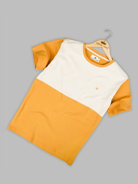 

FRENCH CROWN Men Cream-Coloured & Yellow Colourblocked T-shirt