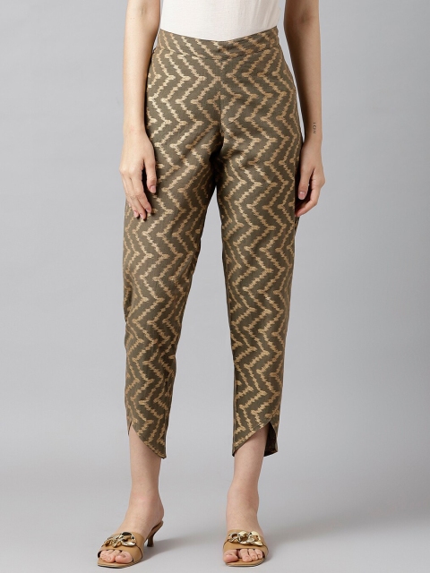 

DECKEDUP Women Olive Green Ethnic Motifs Printed Relaxed Slim Fit Trousers