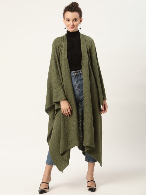 

American Eye Women Olive Green Solid Longline Shrug