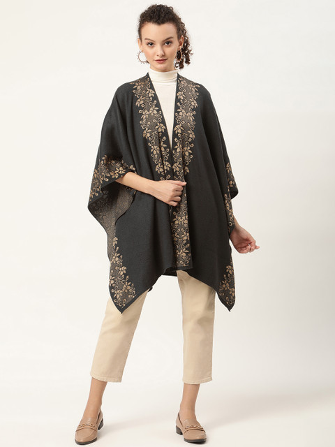 

American Eye Women Charcoal Grey & Beige Floral Printed Longline