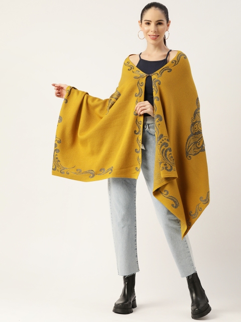 

American Eye Women Mustard Yellow & Grey Ethnic Self Design Front-Open Sweater