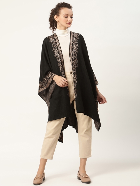 

American Eye Women Black & Beige Ethnic Self Design Longline Front Open Sweater