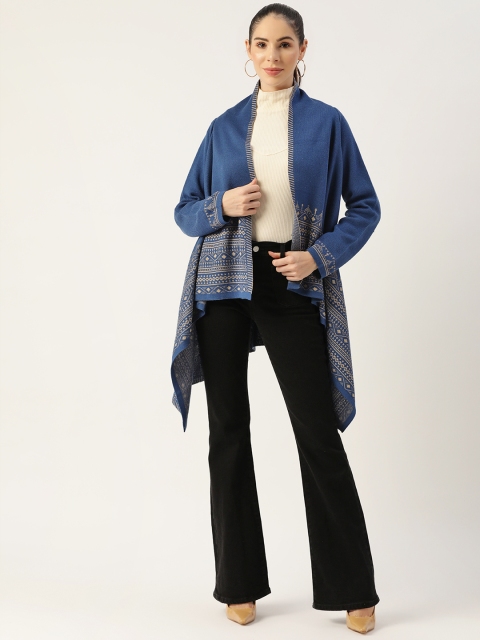 

American Eye Women Blue Solid Open Front Shrug