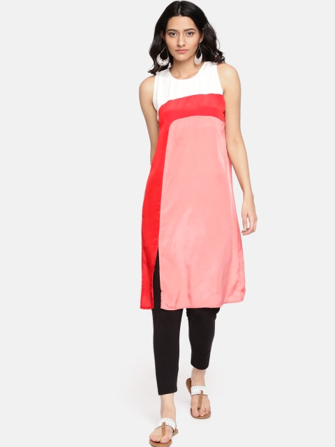 

Jashn Women Peach-Coloured Colourblocked Straight Kurta