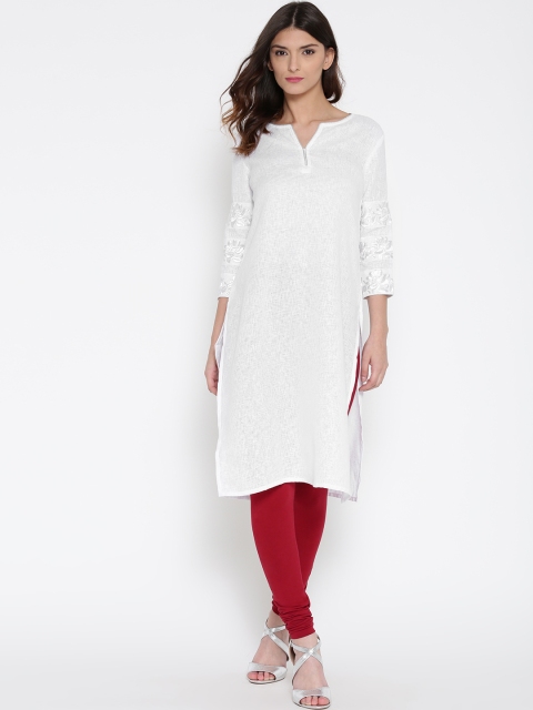 

Jashn Women White Self-Checked Straight Kurta