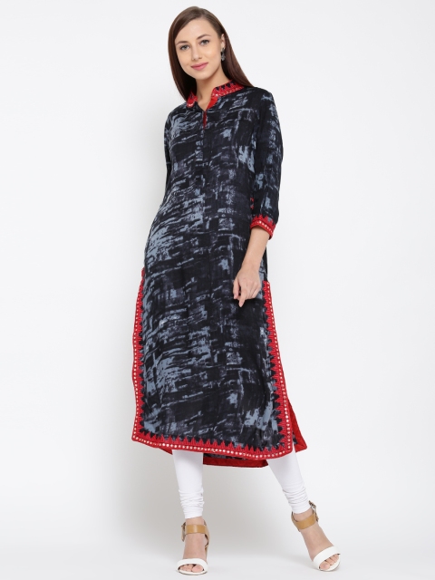 

Jashn Women Black & Blue Printed Straight Kurta