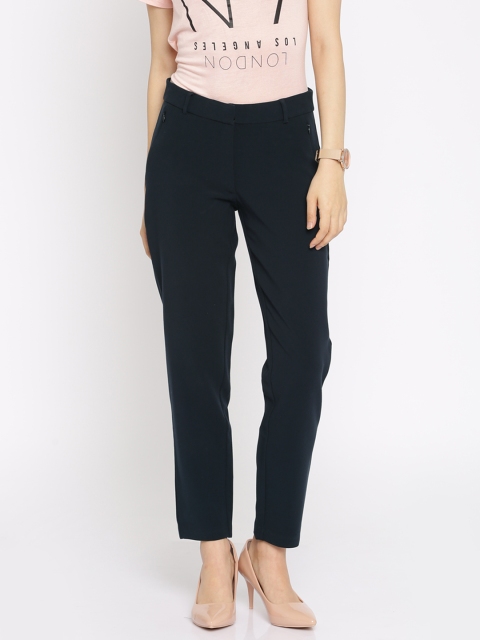 

Vero Moda Women Navy Blue Solid Regular Fit Trousers