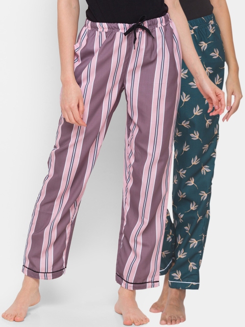 

FashionRack Women Pack of 2 Teal Green & Mauve Printed Lounge Pants