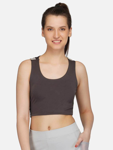 

IMPERATIVE Women Grey & Charcoal Solid Crop Top