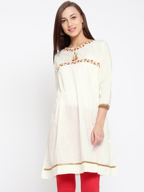 

Jashn Women Cream-Coloured Printed A-Line Kurta